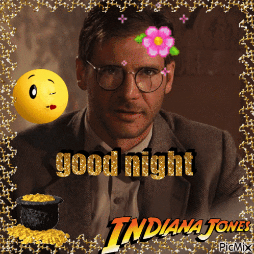 a picture of a man with glasses says good night