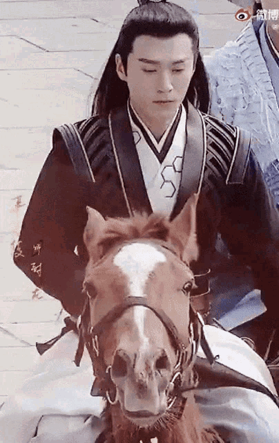 a man in a costume is riding a horse