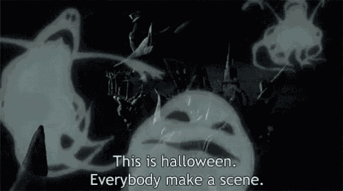 a nightmare before christmas scene with a ghost and a witch .