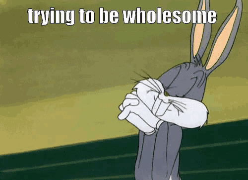 bugs bunny is a cartoon character that is trying to be wholesome and making a face .