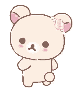 a pink teddy bear with a flower on its head and pearls on its ears .