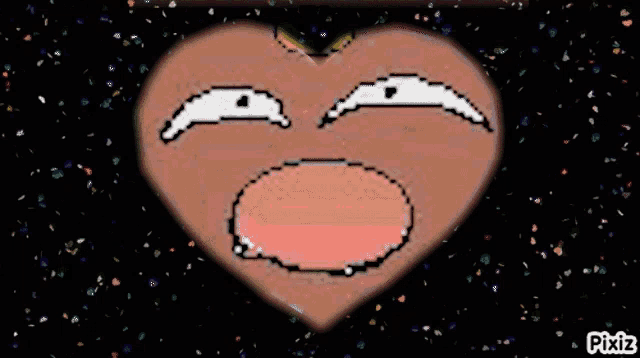 a pixel art of a heart with a face on it and pixiz written below it