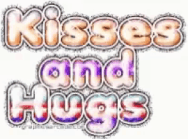 the words kisses and hugs are on a white background