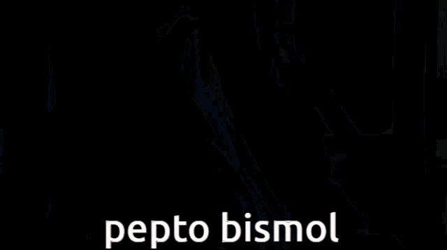 pepto bismol is written in white letters on a dark background