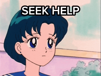 a cartoon of a girl with the words seek help above her head
