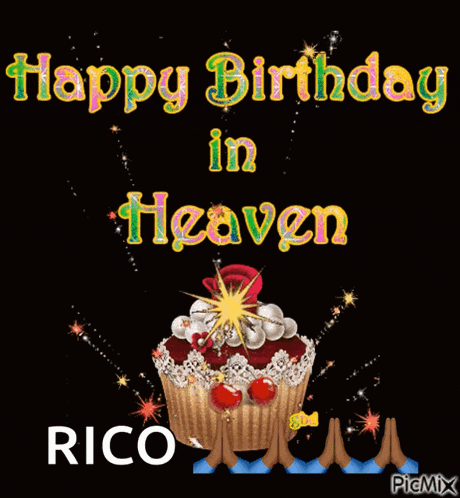 a happy birthday in heaven card with a cupcake on it