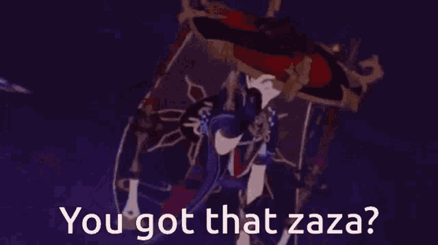 a cartoon character is holding a sword and saying you got that zaza .