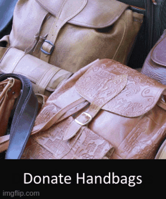a picture of a bunch of handbags with the words " donate handbags " on the bottom