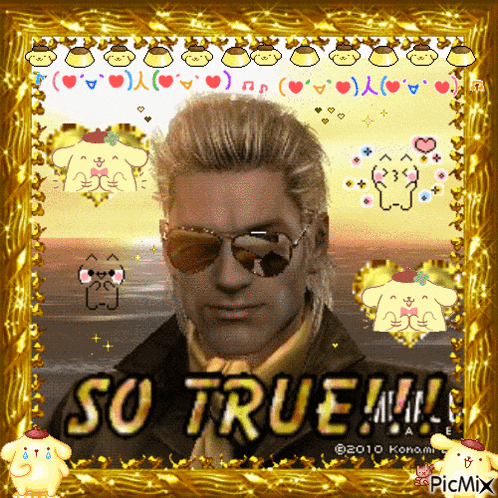 a picture of a man wearing sunglasses with the words so true on the bottom