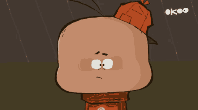 a cartoon character with the word okeo in the bottom right corner