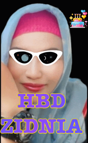 a picture of a woman wearing sunglasses with the words hbd zidnia below her