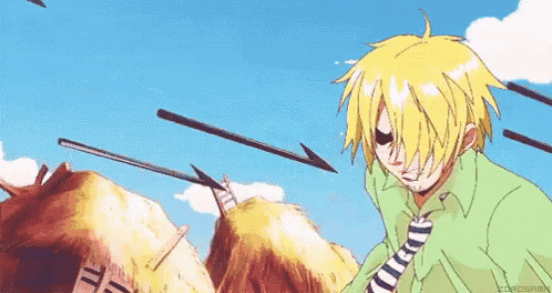 a man in a green shirt and tie is standing in front of a pile of hay with arrows pointing at him .