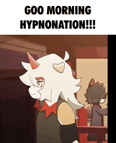 a cartoon character says goo morning hypnonation in black letters
