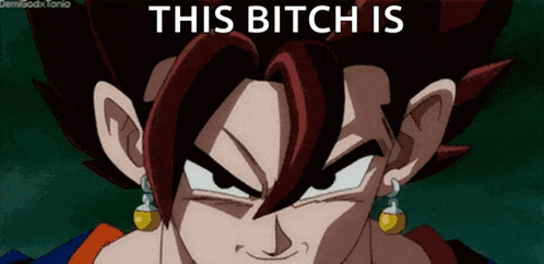 a close up of a cartoon character with the words this bitch is behind him