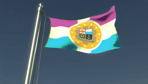 a flag with a coat of arms on it that says " one for all and all for one "