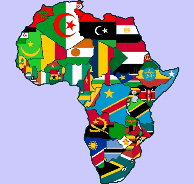 a map of africa is filled with flags from different countries