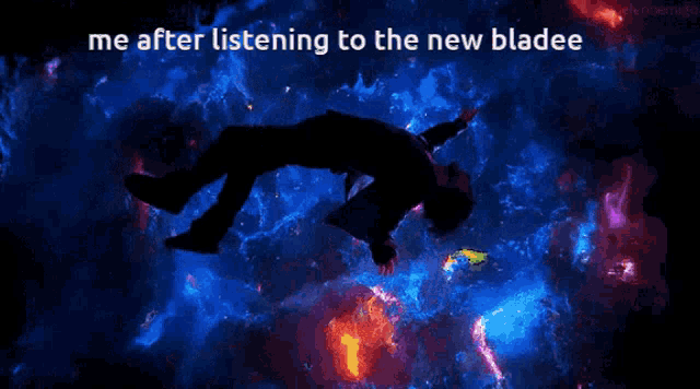 a colorful background with the words me after listening to the new bladee on it