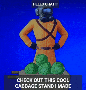 a blue background with a cartoon character and the words check out this cool cabbage stand i made below it