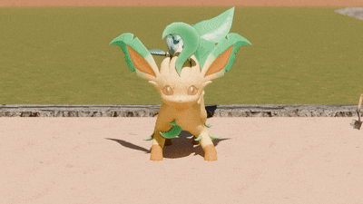 a pokemon with green wings is standing on a sandy beach