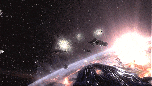 a bunch of ships are flying around a planet