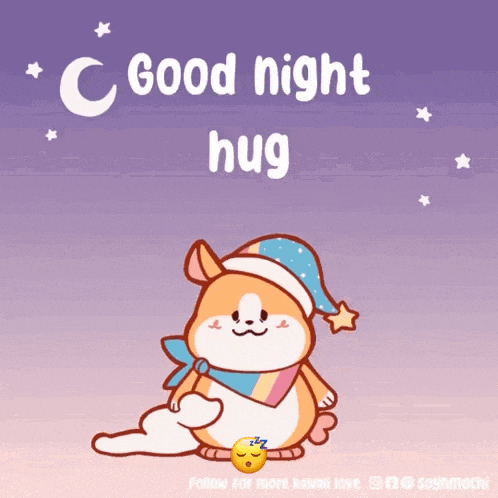 a cartoon of a dog with the words good night hug on it