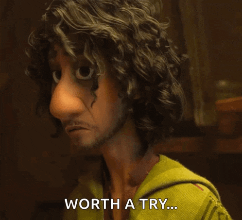 a cartoon character with curly hair and a beard says worth a try