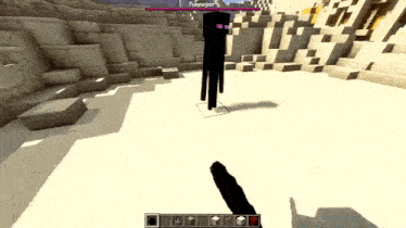 an enderman is standing in the middle of a sandy area in a minecraft game