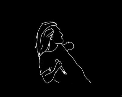 a black and white drawing of a person 's head with lines coming out of it