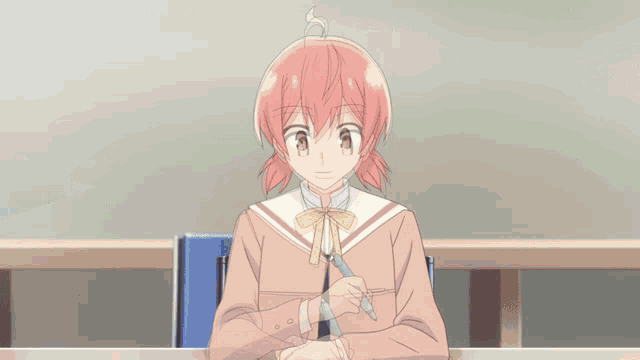 a girl with pink hair is being touched by another person 's hand