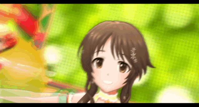 a close up of a anime girl with brown hair