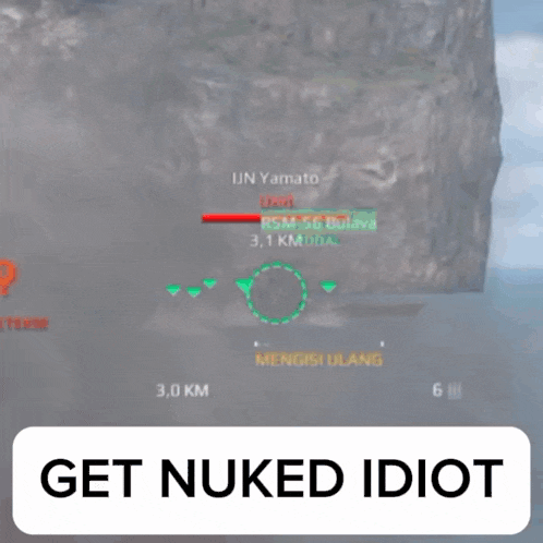 a screenshot of a video game with the words get nuked idiot on the bottom