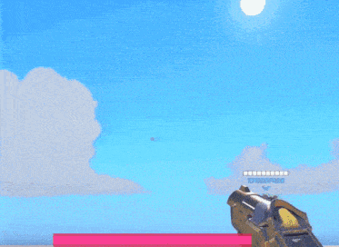 a video game character is flying through the air with a gun