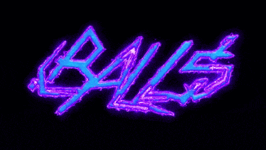 a purple and blue logo that says balls on a black background