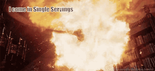 a picture of an explosion with the words i come in single servings below it