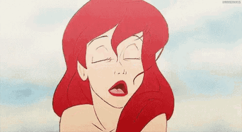 ariel from the little mermaid is making a sad face while looking up at the sky .