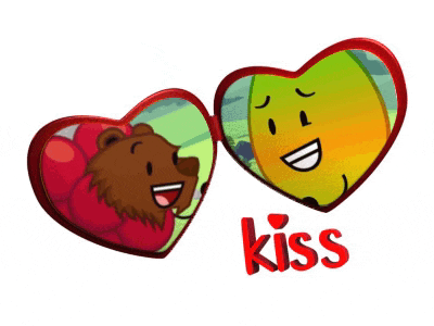 a picture of a bear and an apple with the word kiss underneath