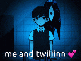 a cartoon of a boy with a ghost behind him and the words me and twiiiinn