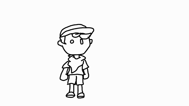 a black and white drawing of a boy with a hat and scarf .