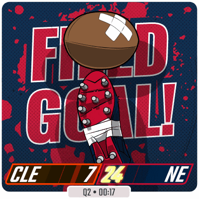 a football with a bandage on it sits on top of a red cleat that says field goal