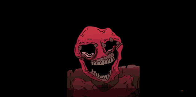 a cartoon drawing of a red monster with a big smile on his face