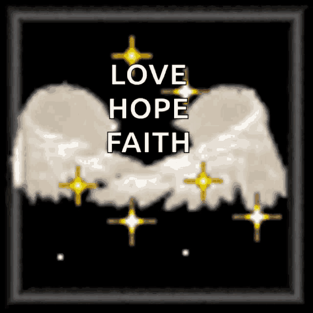 a framed picture with wings and the words love hope faith