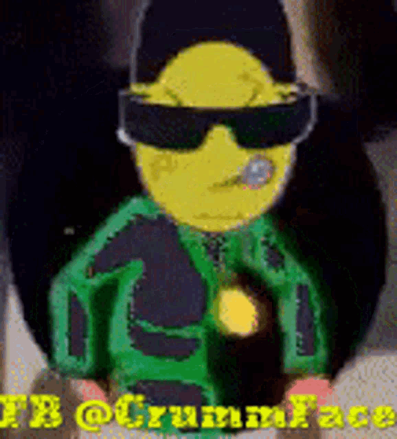 a cartoon of a man wearing sunglasses and a green jacket with the words fb @ grumpyface