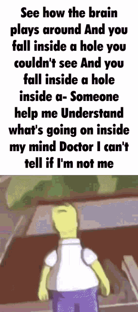 a cartoon of homer simpson standing in front of a car with the words see how the brain plays around .