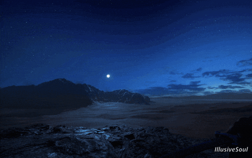 an illustration of a desert at night with the words illustrate soul on the bottom right