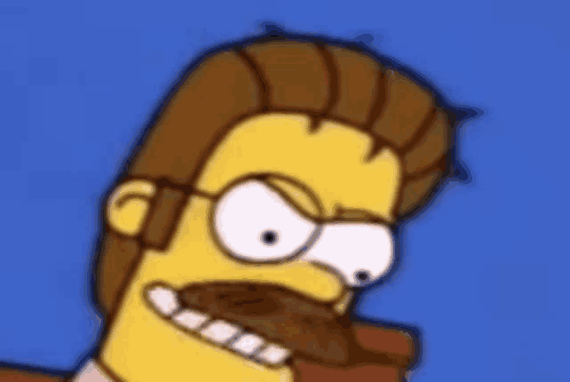 a cartoon character with glasses and a mustache is smiling