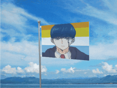 a flag with a picture of a man in a suit and tie