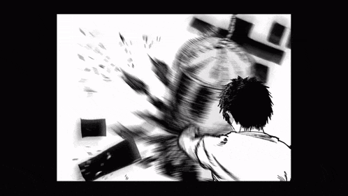 a black and white drawing of a man punching another man in the face