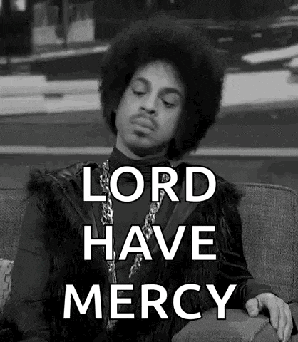 prince is sitting on a couch with the words `` lord have mercy '' written on it .