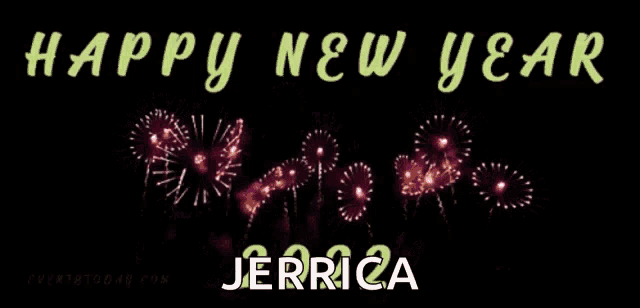 a purple fireworks display with the words happy new year jerrica