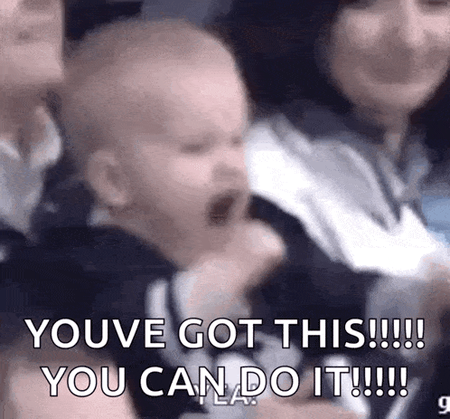 a baby is screaming in a crowd of people and says `` you 've got this ! you can do it ! ''